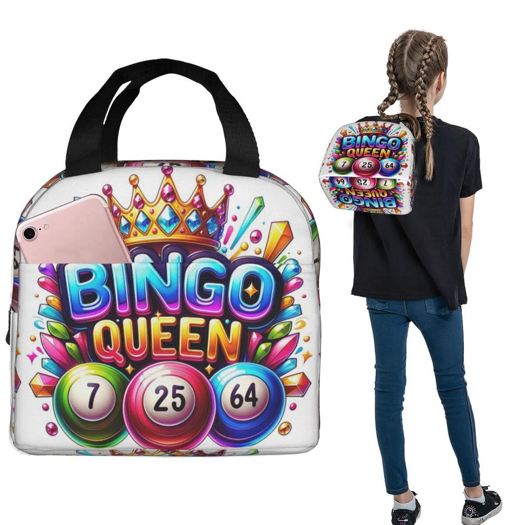 Bingo Queen Best Player Of Vacation Bingo Insulated Lunch Bag for Women Kids Portable Food Boxes Thermal Lunch Box Tote