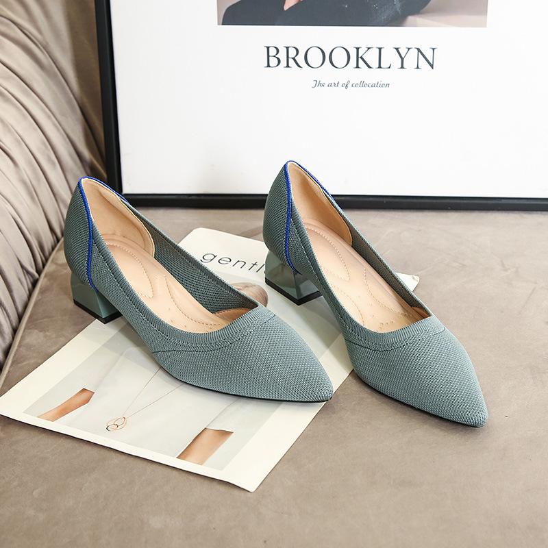 High Heel Princess Shoes Single Shoes Leopard Print Flying Weaving Pointed Thick Heel Shallow Mouth Middle Heel Weaving High Heel Shoes Women's
