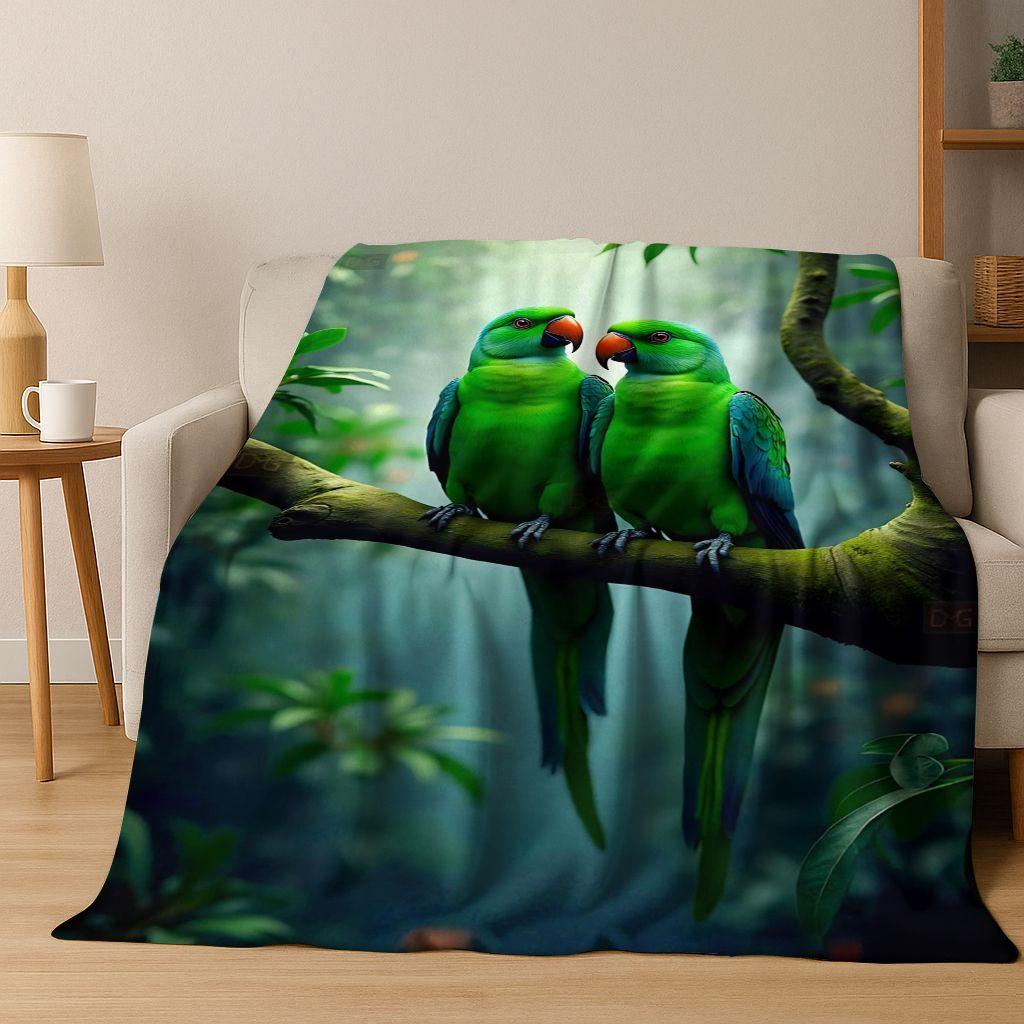Colorful Tropical Parrot Macaw Natural Birds Art Flannel Blanket,Cozy Soft Throw Blanket for Home Bedroom Bed Sofa Cover Kids