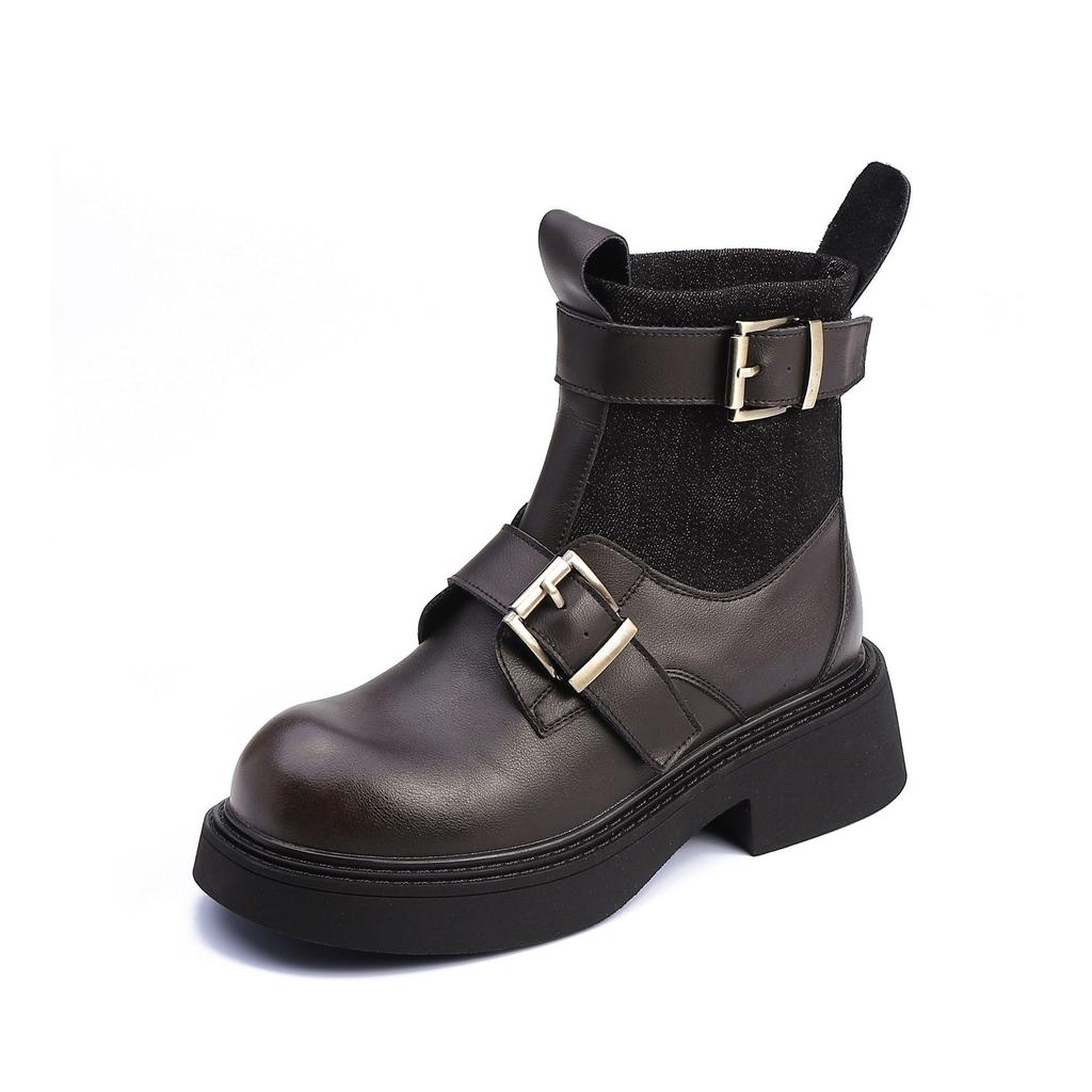 British Style Retro Martin Boots Belt Buckle Korean Version of Short Boots Internet Celebrity Tide Thick Sole Heightening Boots Niche Fashion Boots