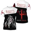 European Retro Templar Print Men's T-shirts Fashion Casual Short-sleeved Oversized T-shirt Knight Streetwear Tops Men Cothing