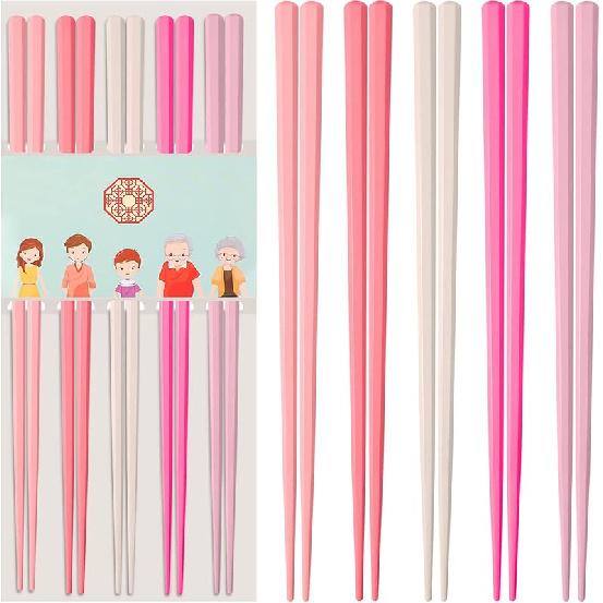 Chopsticks Reble Dishwasher Safe, 9.57 inches Pink Non-slip Lightweight Fiberglass Chop Sticks, Asian Cuisine Japanese Chinese Chopstick Gift Set, 5