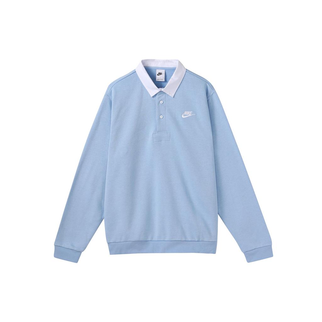 Nike Club Fleece Color-Block Collar Logo Long Sleeve Polo Shirt Men Tops Hyper-Cobalt DX0538-479