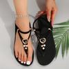 Elegant Women's Heart Charm Flat Sandals Open Toe Slip-On Design with Braided Straps Summer Beach Shoes, Ladies Sandals