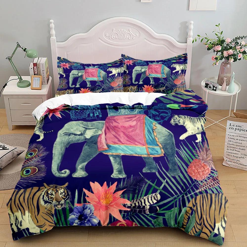 Набор постельного белья из стиранного хлопка с 3D-печатью, рисунок птицы и цветы, маленький односпальный, полуторный, двуспальный, королевский, суперкоролевский размер