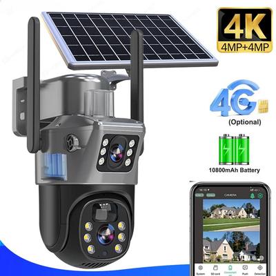 2025 Новая 4K 8MP 4G Sim-карта Солнечная батарея Камера Уличная Беспроводная WiFi IP-камера Двойной объектив Двойной экран Защита Безопасности Наблюдение CCTV
