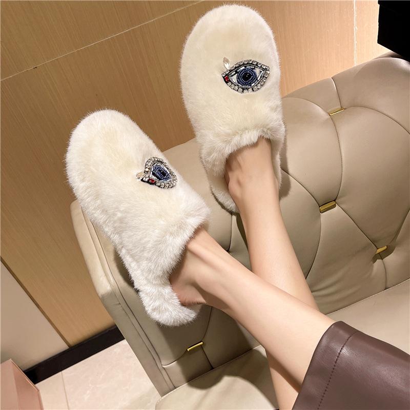 Новые домашние женские тапочки зимние теплые домашние тапочки в стиле сглаза пушистые удобные плоские подошвы в форме сердца забавные шлепанцы женская обувь
