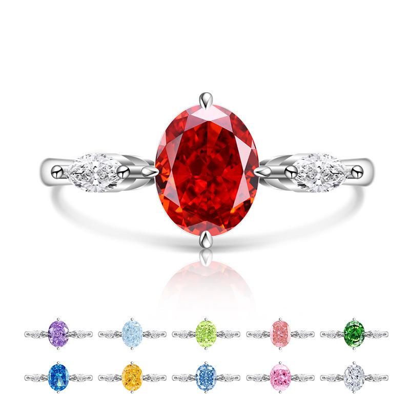 925 Sterling Silver Ice Cut Pigeon Egg Shape Colored Gem Super Sparkling High Carbon Diamond Simple Ring for Women Fashion Jewelry Gift