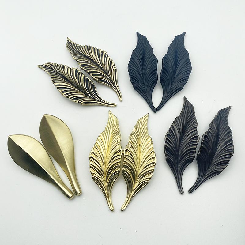 Zinc alloy leaf symmetrical antique bronze cabinet door drawer installation handle wardrobe door handle home decoration