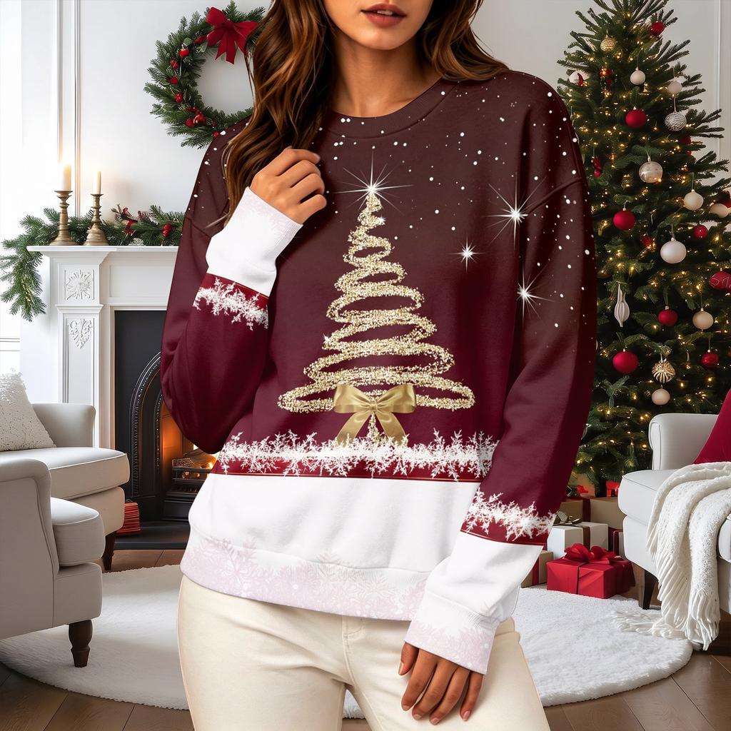 Women's Casual Long Sleeve Christmas Graphic Crewneck Sweatshirt Pullover Top for Holiday