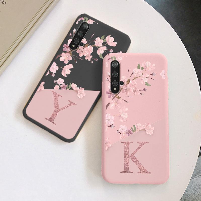 Силиконовый чехол с первой буквой для Huawei Nova 5T, задняя крышка из мягкого ТПУ с ретро-цветами для Huawei Nova5T, чехол, милый бампер