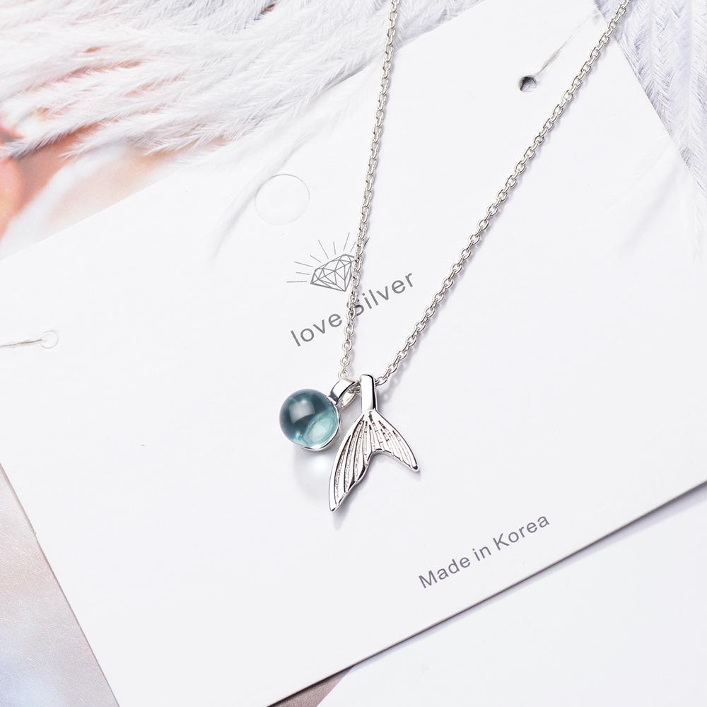 Настоящее 925 пробы стерлингового серебра хвост русалки подвеска ожерелье для женщин хрустальные чокеры ожерелья свадебные украшения для вечеринки подарок