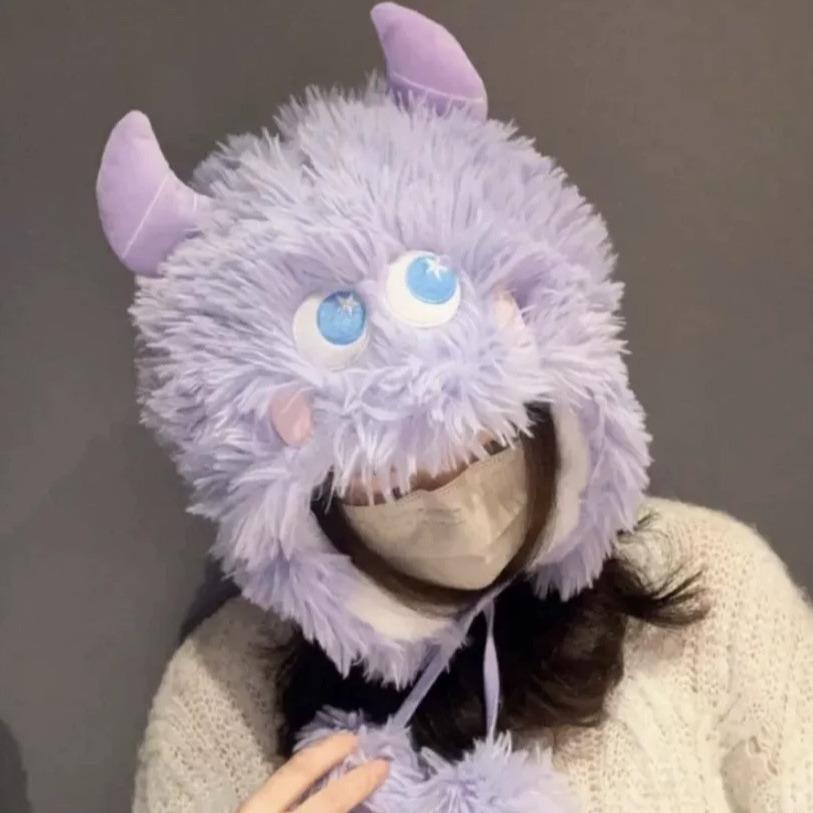 Милая забавная плюшевая шапка женская зимняя теплая утолщенная холодная защита шеи пушистая мультяшная уродливая милая защита для ушей шапка Lei Feng