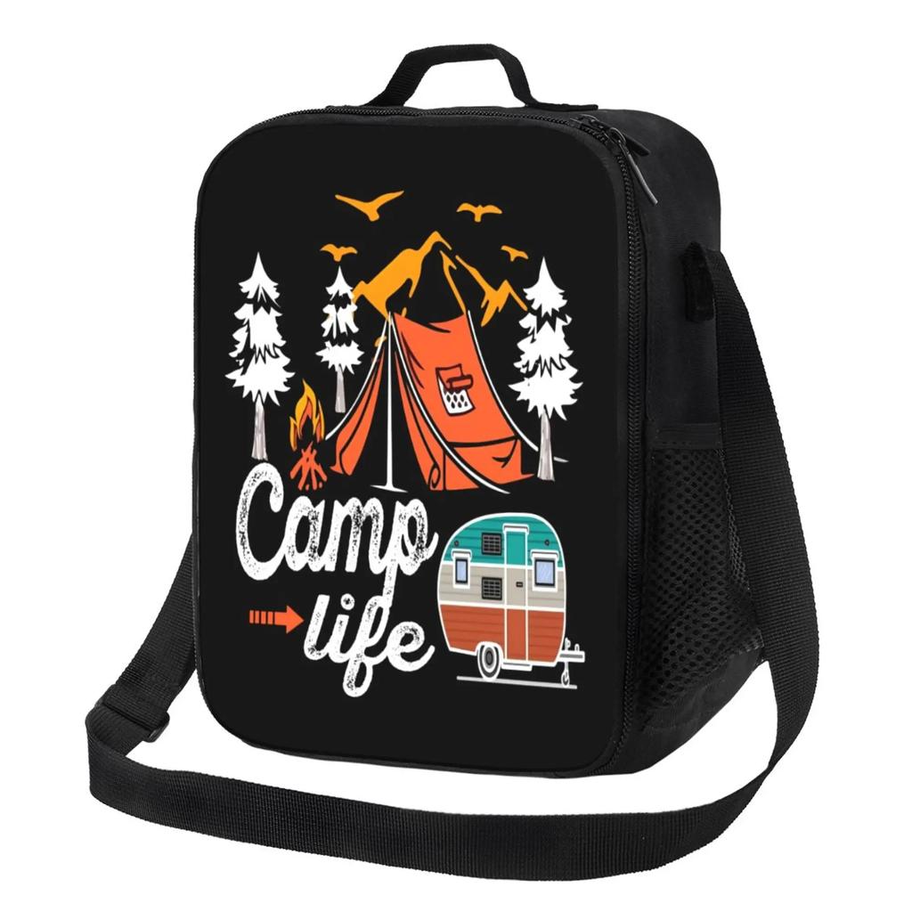 Сумка для ланча Happy Camper Insolated Camp Life, портативная термосумка Bento с регулируемым ремешком для работы, пикника, пляжа