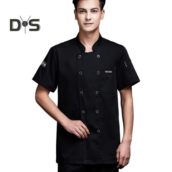 Унисекс Рубашка шеф-повара Кухня Двубортный с коротким рукавом Воротник-стойка Мягкий нагрудный карман Дышащий Устойчивый к пятнам Свободная кухня Пекарня Ресторан