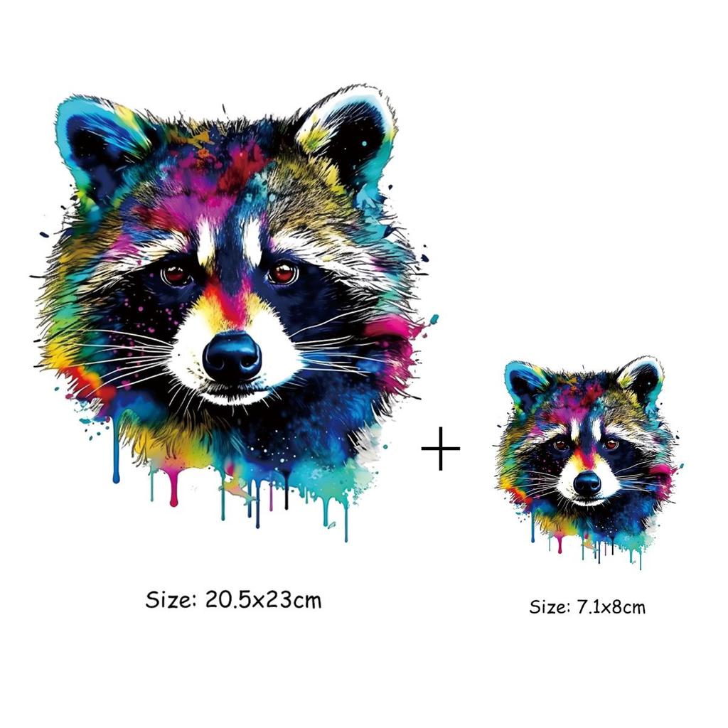1/2pcs Coloured Raccoon Head Heat Transfer Sticker, DIY Iron-On Decals For Clothes, T-Shirt Making, Pillow Decorating, Clothing Supplies & Appliques