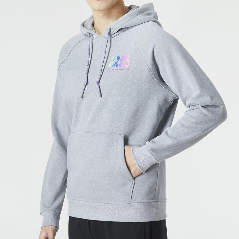 Under Armour Elevated Terry Hoodie With Colorful Letter Print Men Hoodies Gray 1373844-035