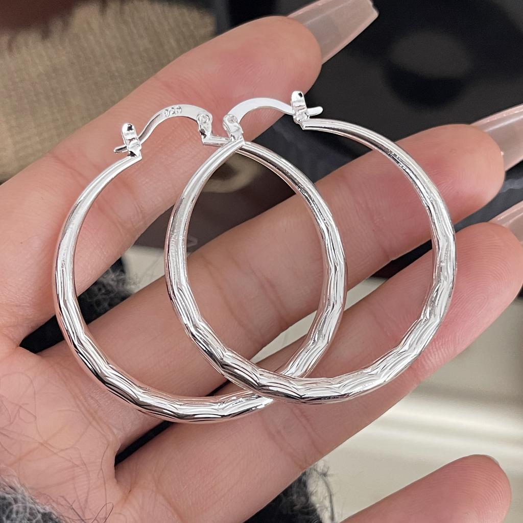925 Sterling Silver Earrings For Women Trendy Geometric Big Round Twist Earring Jewelry Prevent Allergy Party Gift Accessories