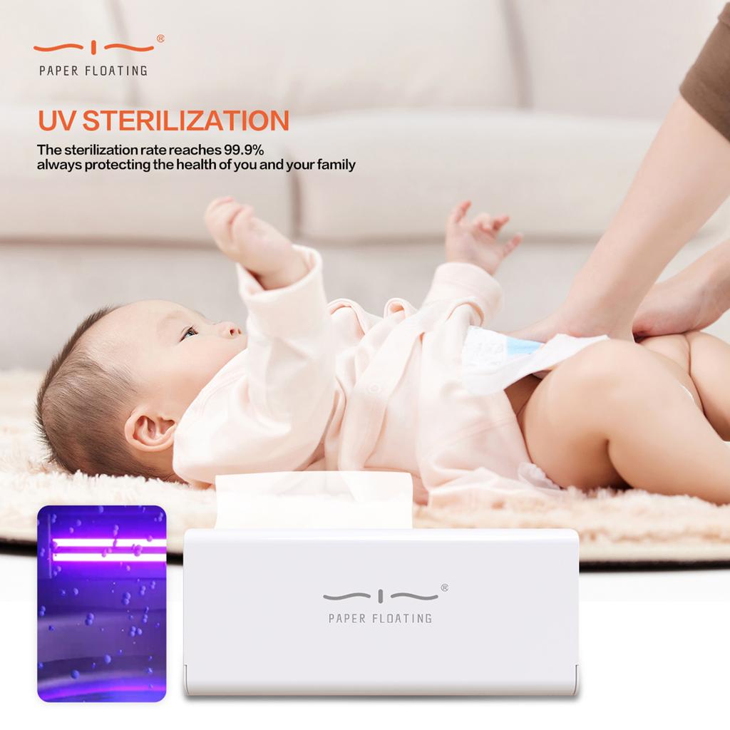 Smart Tissue Humidifier Tissue Heater Baby Wipe Warmer Built-in Battery UV Light with 2 Pack Soft