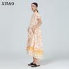 Платье с рисунком и принтом, новое модное свободное платье с плиссированным подолом, горячий цвет, лоскутное платье WMD1101