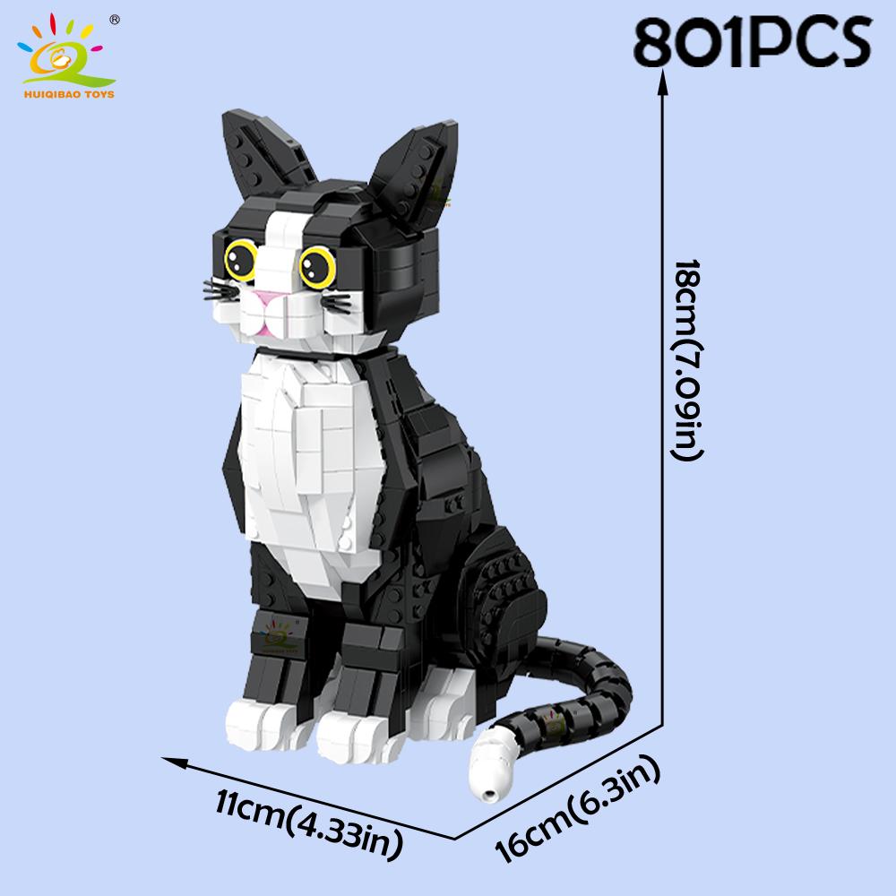 Черно-белый полосатый кот Модель Строительный кирпич MOC Серия животных-питомцев Мини 12 мм Блочный конструктор Разработан для детей Домашний декор