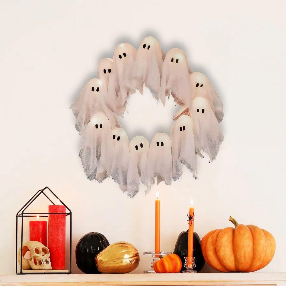 11 LED Lights LED Light-Up Wreath 35cm Halloween Wreath Funny Spooky Front Door Hanging Decor Yard