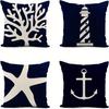 Home Decoration Coastal Navy Style Coral Lighthouse Starfish Anchor Shape Suitable For Sofa, Bedroom, Car, Pillow Cover