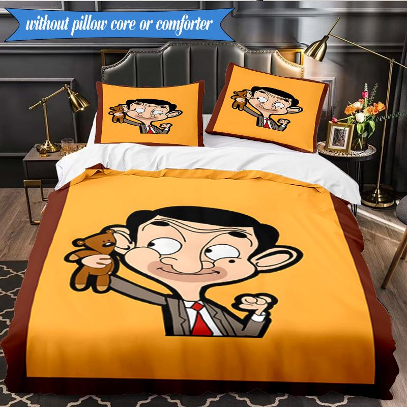 Mr. Bean Adventure 3pcs K-pop music group Bedding set,Ideal for Bedroom, Dormitory,Including Duvet Cover And 2pcs Pillowcases,Fan gifts