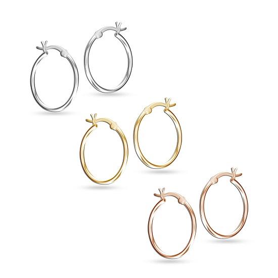 LeCalla Комплект ювелирных изделий из стерлингового серебра S925 из 3 пар серег-колец Click-Top 3 цветов для девочек-подростков, женщин, 20 мм