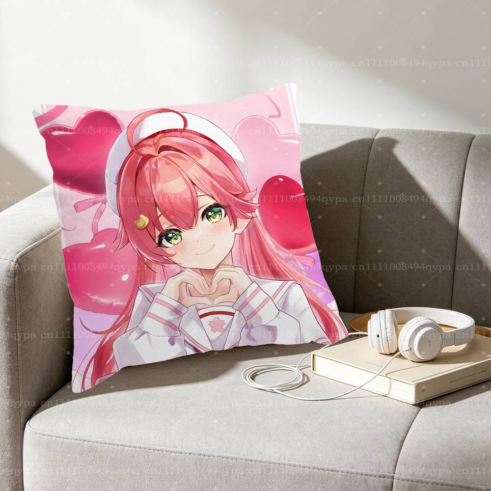 SSakura Miko Throw Pillow Cover Home Decor Art Decor Pillowcase Cushion Cover for Bed Sofa Living Room Indoor and Outdoor
