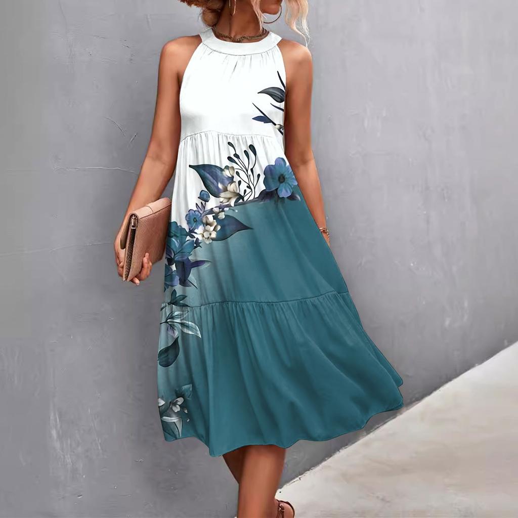 Женские летние свободные повседневные пляжные платья без рукавов с однотонным принтом и висячим вырезом