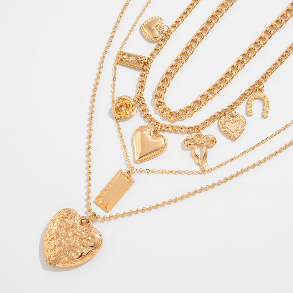 Starfish Shell Multilayer Necklace Heart Pendant Clavicle Chain Women Bohemia Style Necklace Girls