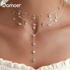 BAMOER 925 Sterling Silver Stackable Clavicle Necklace Sparkling Zircon Neck Chain for Women Platinum Plated Fine Jewelry