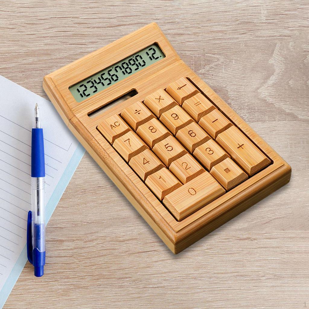 Калькулятор на солнечных батареях, 12-значный настольный калькулятор, бамбук, большие кнопки, простой в использовании для студентов