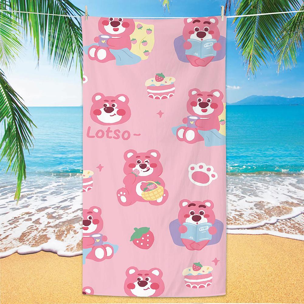 Cute Strawberry Bear Beach Towel Microfiber Printed Children'S Trumpet Cartoon Bear Beach Towel