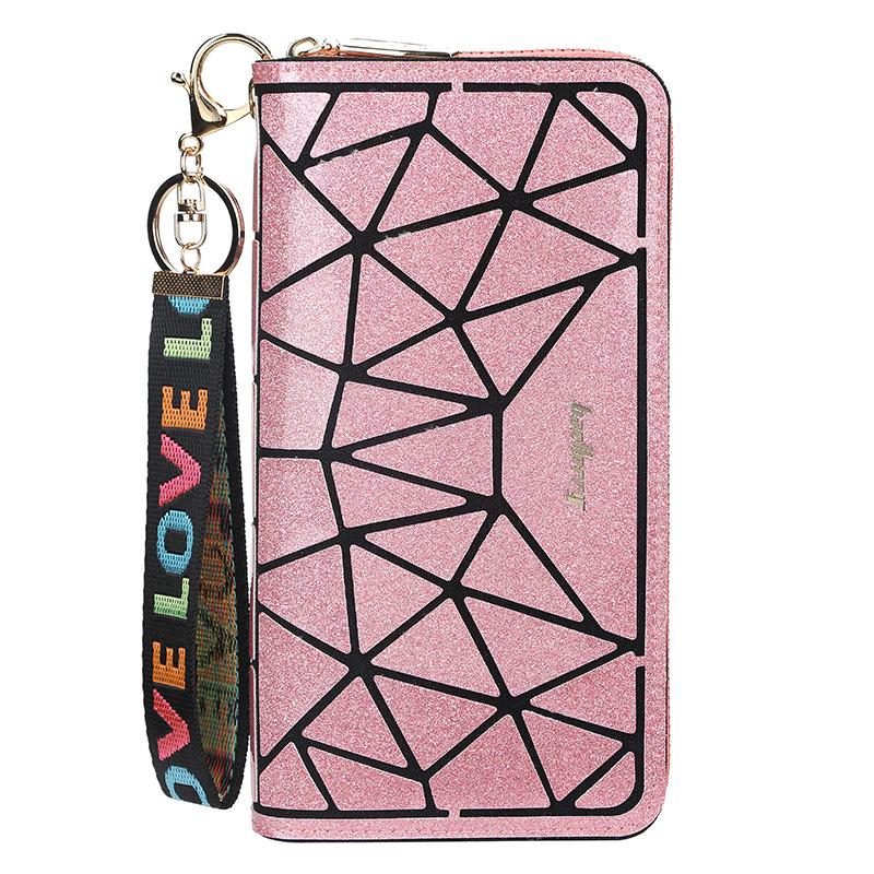 Women's Fashion Shiny Long Wallet with Lanyard Pu Leather Clutch Bag Zipper Cell Phone Bag Ladies Multi-card Coin Purse