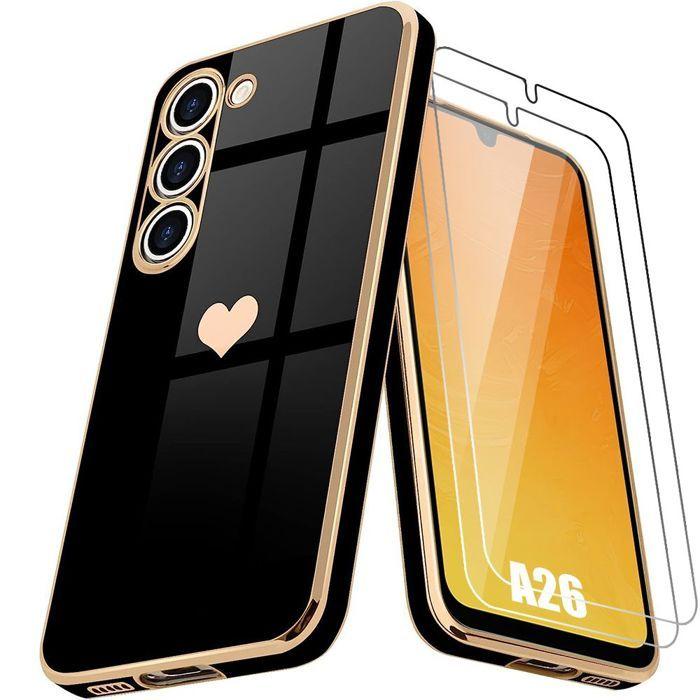 Protective Case - BOOLING - for Samsung Galaxy A26 5G - Shockproof - Flexible - Heart Pattern - with 2 Tempered Glasses