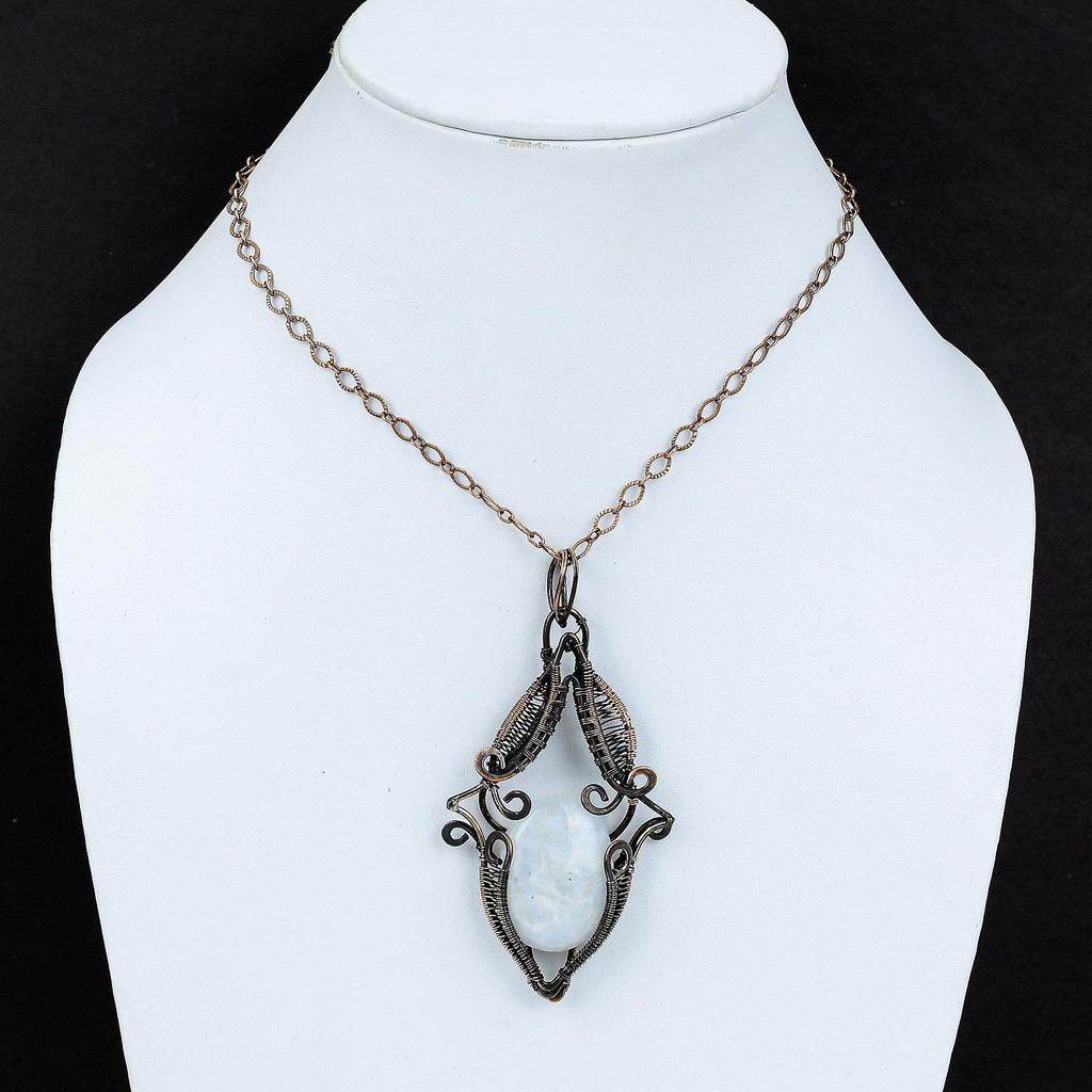 Rainbow Moonstone Pendant Copper Wire Wrapped Pendant Designer Jewelry Genuine Gemstone Pendant Gift For Her Handmade Pendant Copper Jewelry