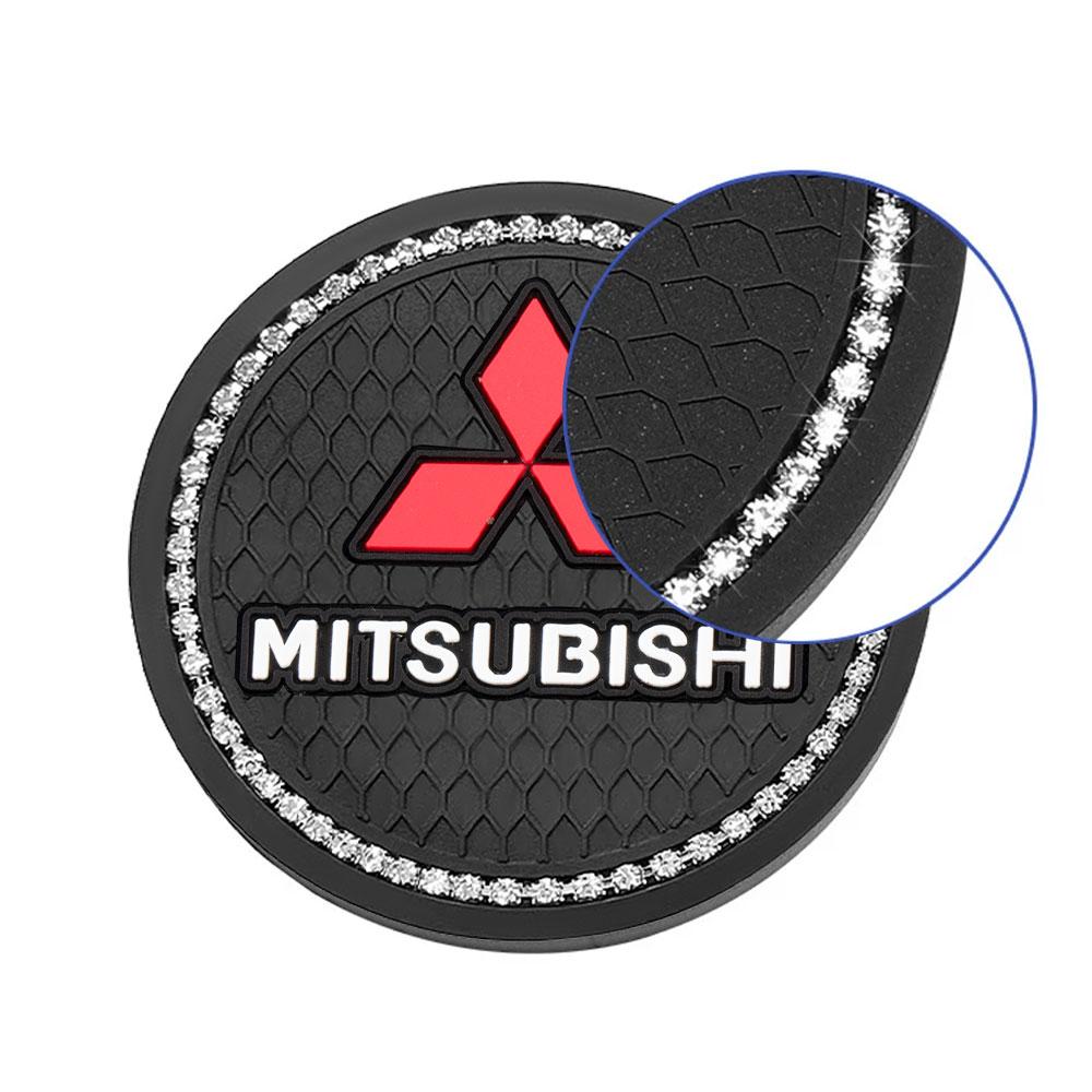 zjvc8 Silicone Car Emblem Coaster Anti-noise Water Cup Pad Cushion For Mitsubishi Ralliart ASX Lancer Pajero Fastener Converter Triton