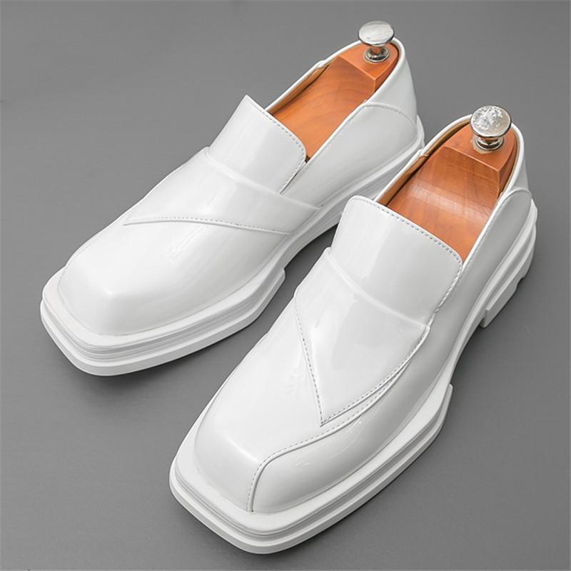 Модные Роскошные Ретро Дизайнерские Белые Туфли с Квадратным Носком на Толстой Подошве для Увеличения Роста для Мужчин Формальные Свадебные Выпускные Платья Для Выступлений Лоферы