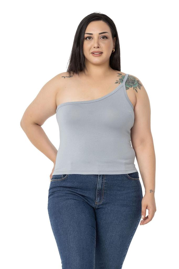 Женский стиль Боди большого размера Плюс размер на одно плечо Вискозное боди черного цвета с низким вырезом