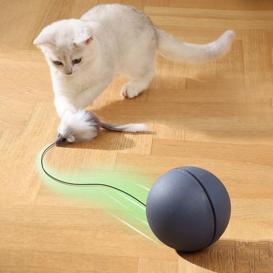 Автоматическая игрушка для кошек с катящимся мячом, интерактивная умная движущаяся игрушка с активируемым движением хвоста, электрическая игрушка для обогащения домашних животных для собак и кошек