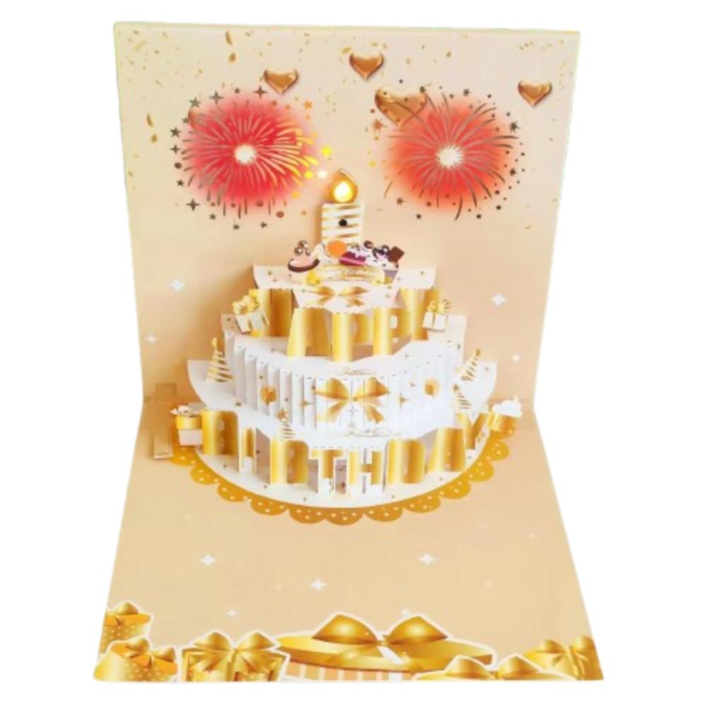 Fireworks Effect Happy Birthday Card Blowable Led Candle Birthday Cake Postcards  Mom