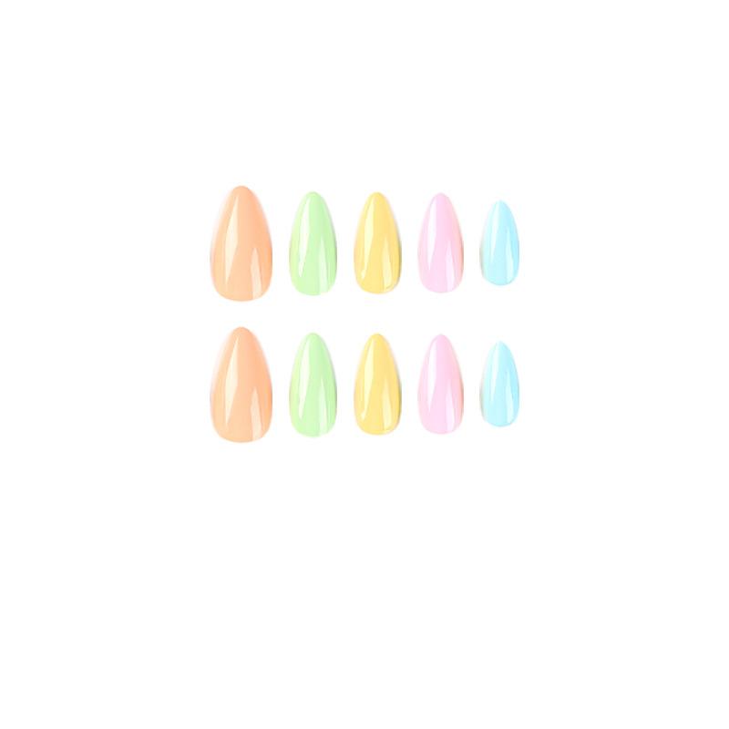 24Pcs/Set Quick Nails Rainbow Color Solid Color False Nials Sticker Wearable Waterproof Manicure Finished Nails
