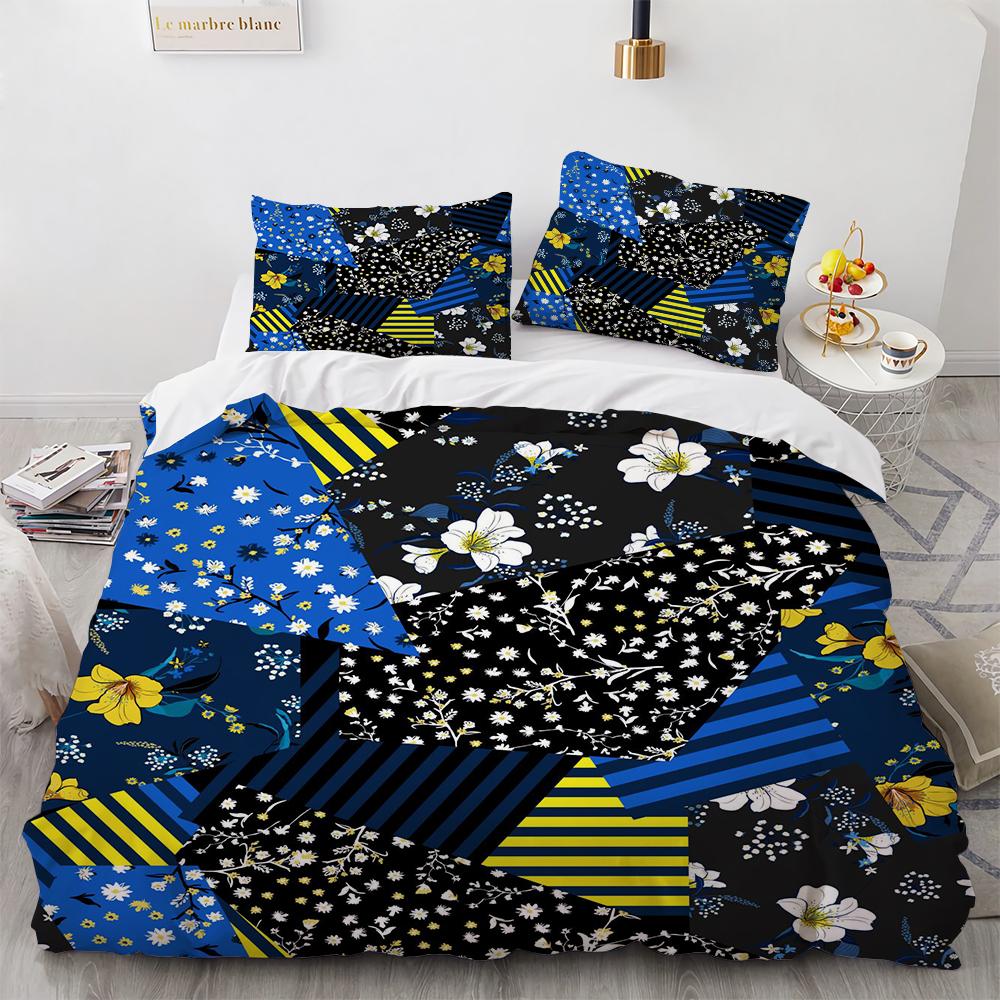 Boho Floral Bedspread Patchwork Coverlet Set Reversible Soft Bedding Farmhouse Garden Bed Quilt Sets for All Season Women Men