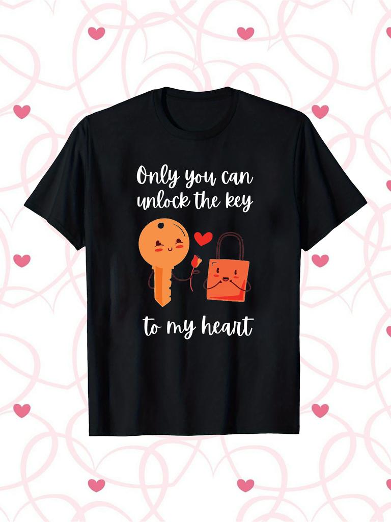 Men's Summer Short-Sleeve T-Shirt "Only You Can Unlock the Key to My Heart" - Humorous Relationship Status Design