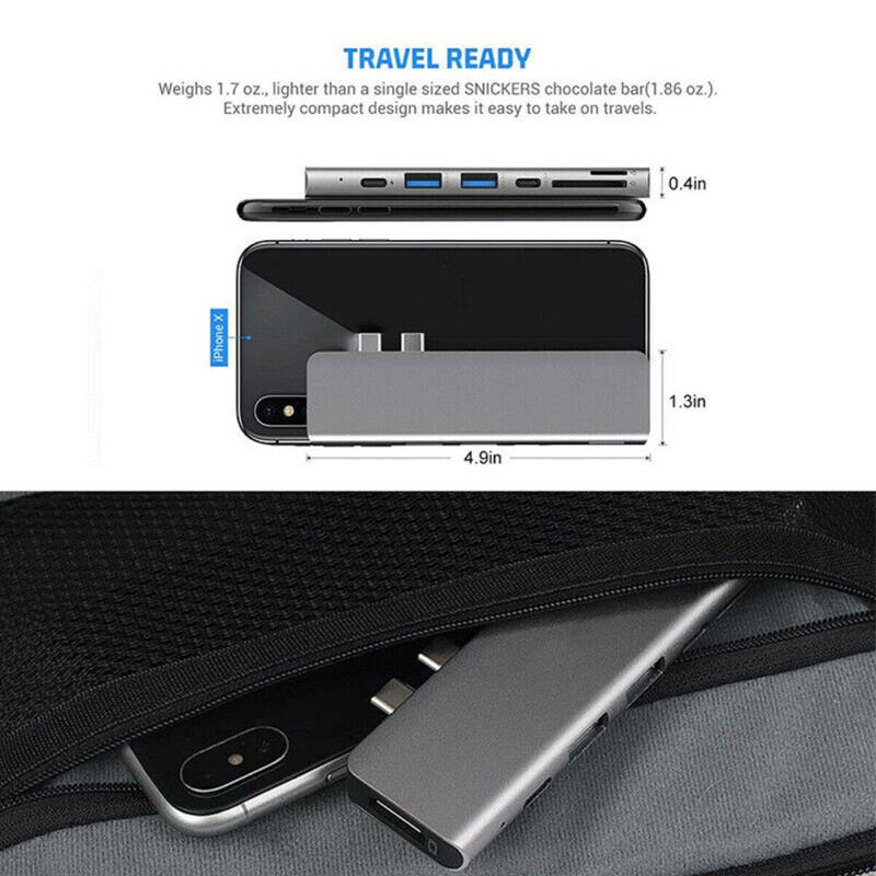 Алюминиевый двойной концентратор USB-c 7-в-1 Адаптер USB 3.1 Основание устройства чтения карт SD Серебристый