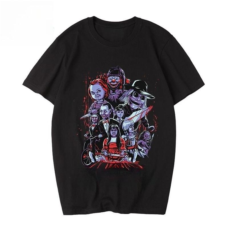 2025 Autumn and Winter Heavy Horror Style Character Printing T-shirt Men's and Women's Pure Cotton Fashion Personalized T-shirt