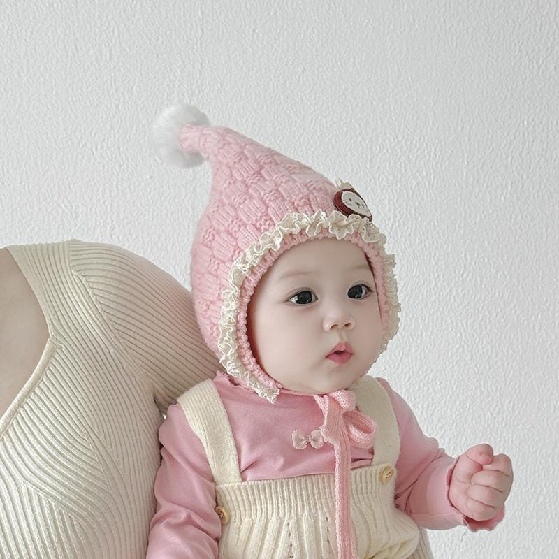 5 Colors Winter Baby Girls Hat Cute Ear Protection Cap for Infant Warm Knitted Beanie Hats Kids Lovely Pixie Cap 6-24M