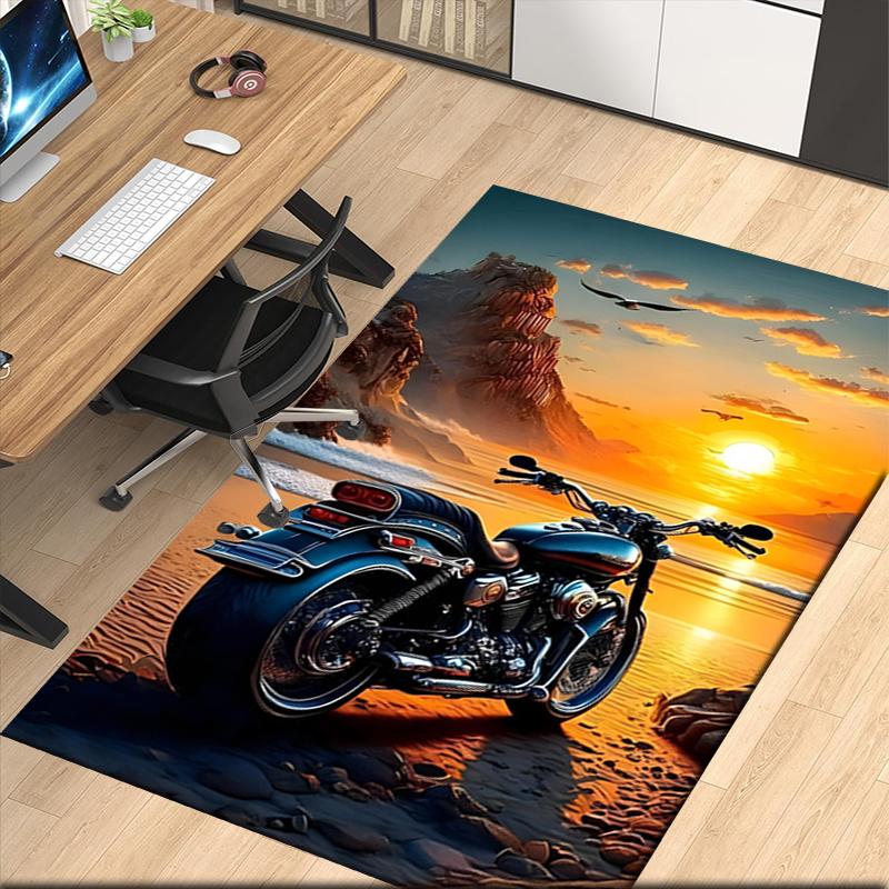 Motorcycle Printed Carpet, for Office Chair Living Room Bedroom Kitchen Room Decor Gifts.